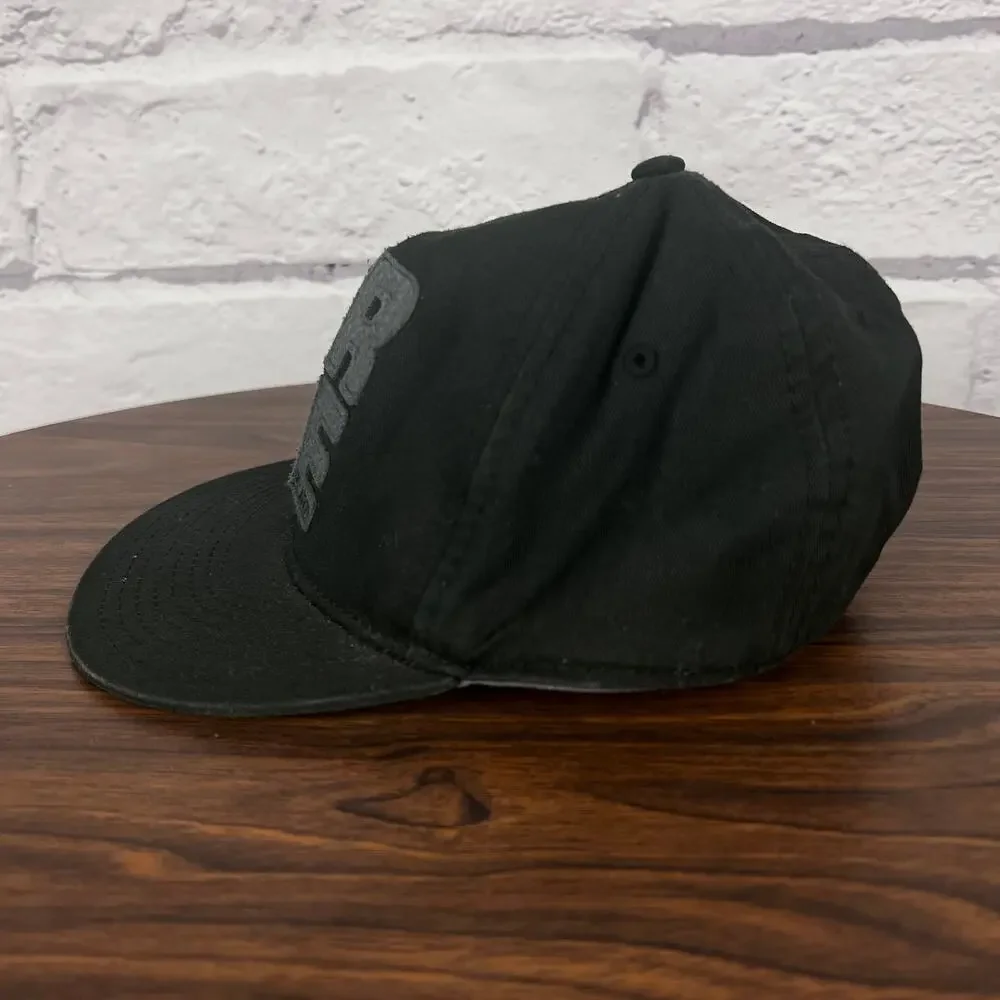 True Religion Mens OS‎ Designer Streetwear Black Spellout Leather Strapback Hat